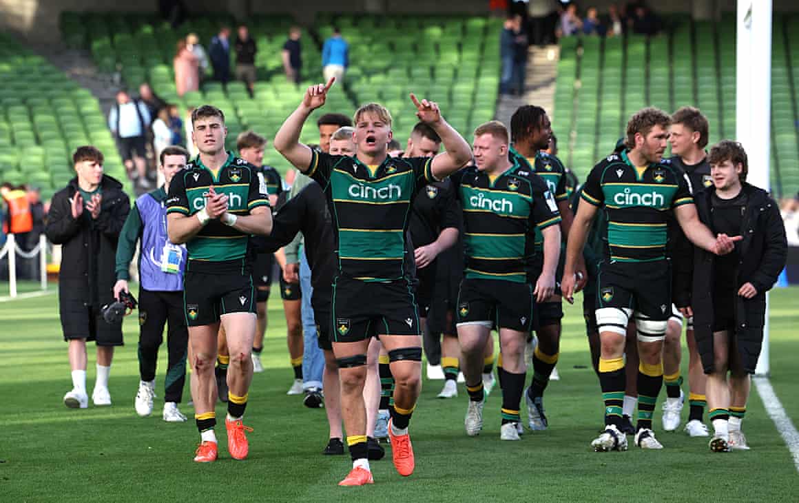 Northampton players celebrate their victory against Leinster in the Champions Cup semi-finals