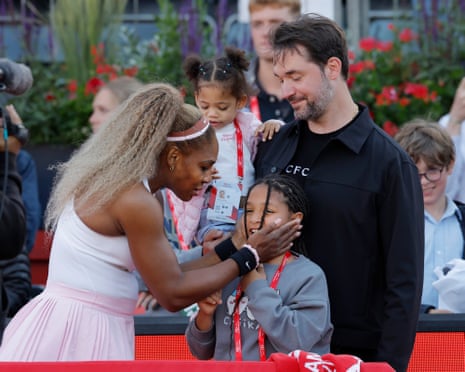 Serena Williams with her eldest daughter Olympia and her husband Alexis Ohanian