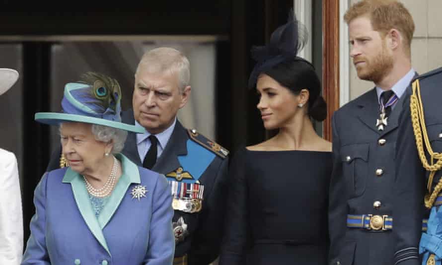 The Queen, Duke and Duchess of Sussex and Prince Andrew at Buckingham Palace.