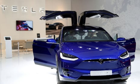 A Tesla Model X electric car is seen at Brussels Motor Show in Belgium on 9 January 2020.