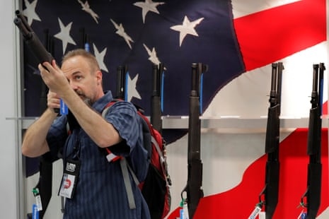 A gun enthusiast during the annual National Rifle Association convention in Dallas, Texas, on 5 May 2018.