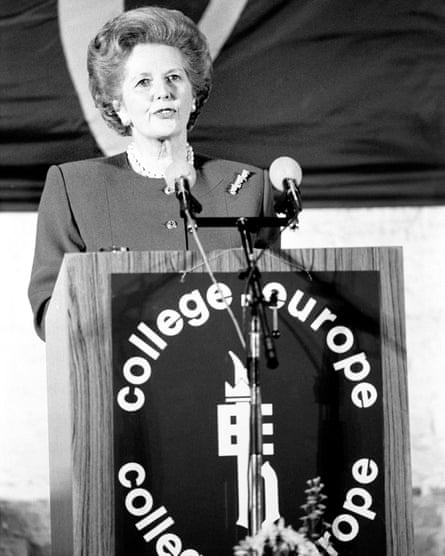 Margaret Thatcher speaking at the College of Europe in Bruges, 1988.