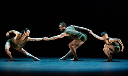 Max Day, Guillaume Queau and Jonathan Wade of Rambert in Alonzo King’s Following the Subtle Current Upstream.