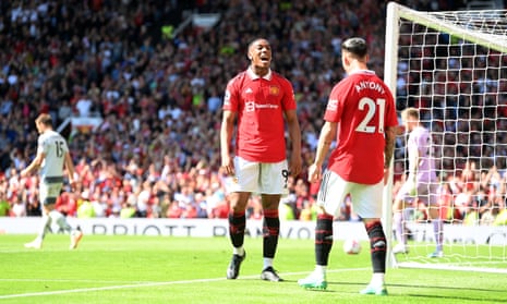 Anthony Martial celebrates scoring Manchester United’s first goal in their 2-0 win against Wolves