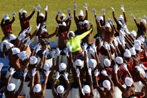 Dancers perform during a ceremony before an ICC U19 Cricket World Cup match in Kimberley, South Africa