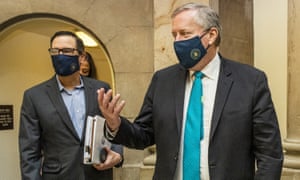 Mark Meadows and Steven Mnuchin arrive at the office of Nancy Pelosi to resume talks on a Covid-19 relief bill