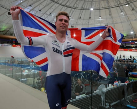 Josh Charlton celebrates with a British flag