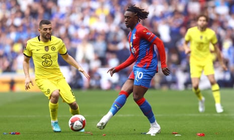 Crystal Palace’s Eberechi Eze in action with Chelsea’s Mateo Kovacic.