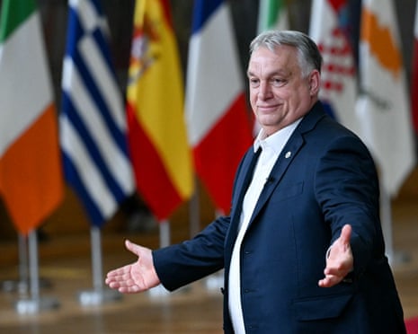 Hungary's prime minister Viktor Orbán speaks at a press conference during the EU Summit at the EU headquarters in Brussels, Belgium.