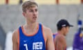 Steven van de Velde of the Netherlands during day six of the Beach World Championships in 2023