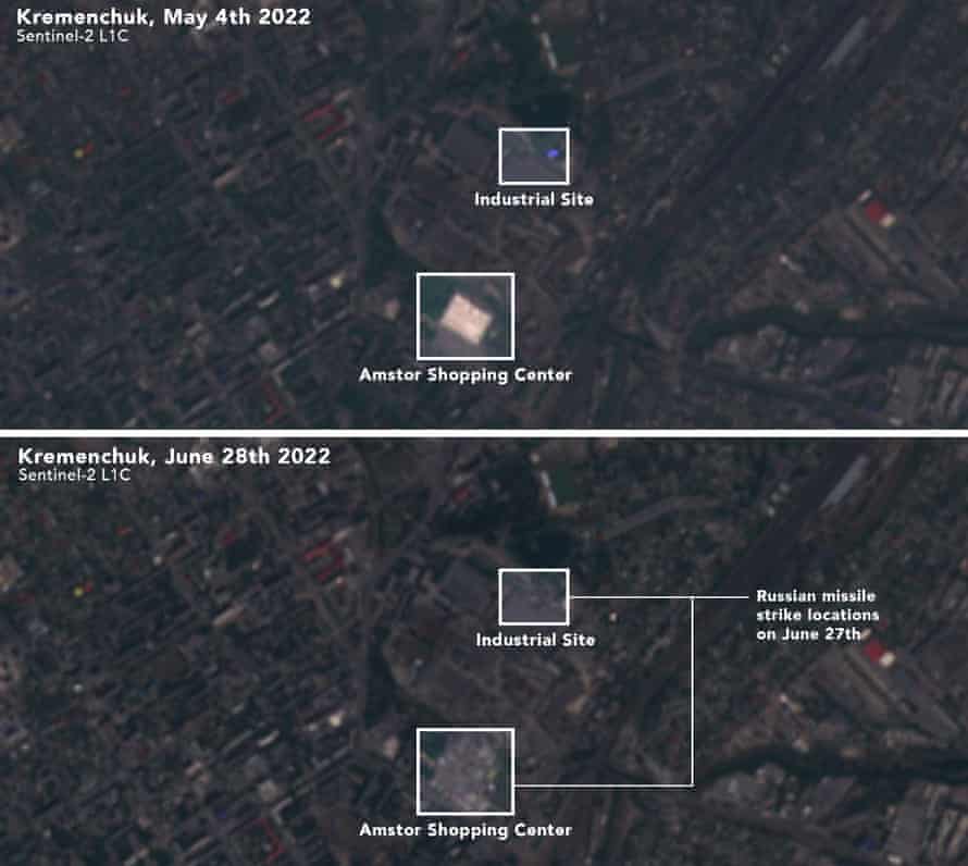 Satellite images showing the distance between the mall and the factory