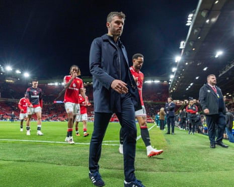 Michael Carrick walks off the pitch after Manchester UnitedâÂÂs 3-2 defeat by Brighton at Old Trafford