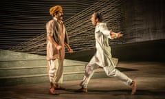 Nadeem Islam (Mithun) and Shubham Saraf (Nathuram Godse) in The Father and the Assassin at the National Theatre. Credits- Marc Brenner 9093