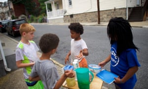 Children sell lemonade in Easton.