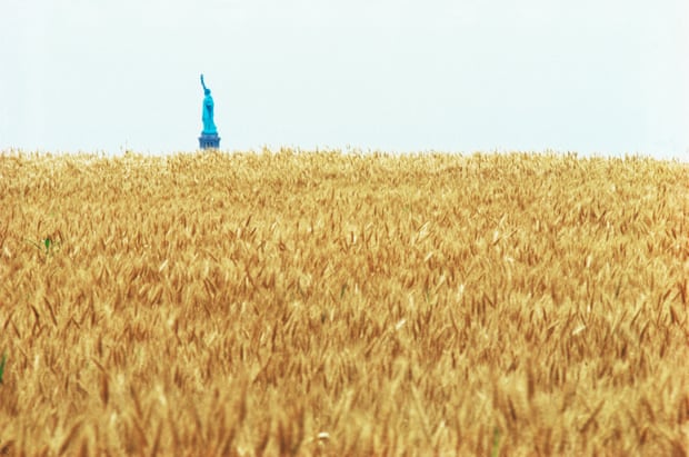 Powerful paradox… a view of the Statue of Liberty beyond the field.