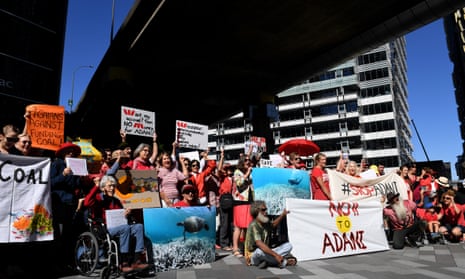 Protesters assemble at the Westpac Bank headquarters in Sydney in February to call on the bank to rule out funding for Adani’s Carmichael coalmine in northern Queensland.