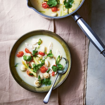 Chicken soup with lime leaf, lemongrass and coconut.