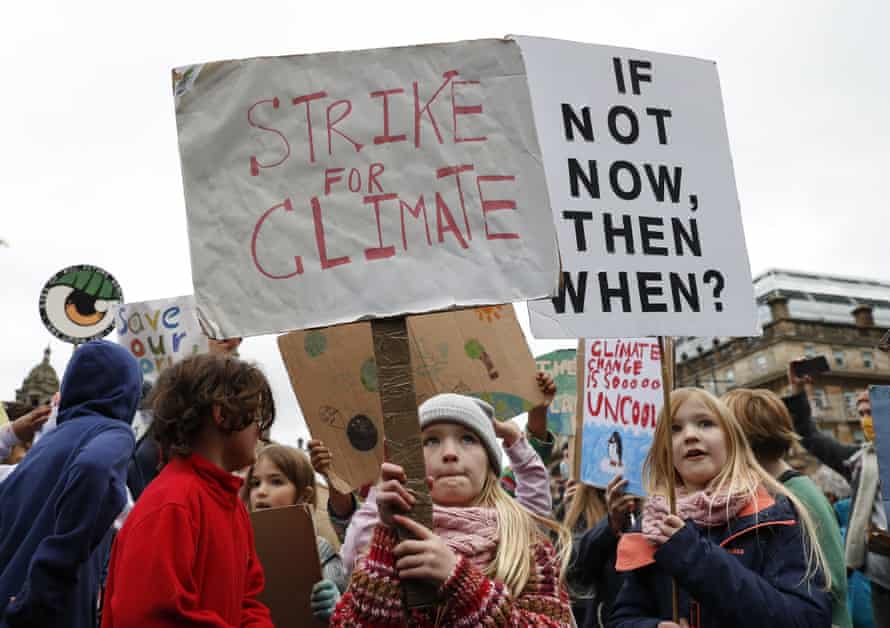 Children participate in a rally in Glasgow during Cop26.