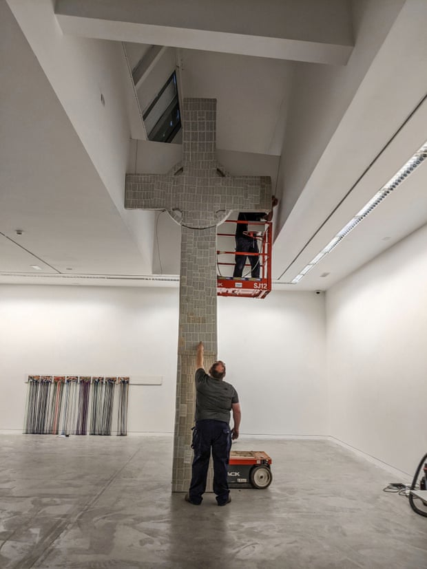 The replica cross in Sarah Lewtas’s County Donegal workshop.