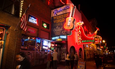 Downtown Nashville. Visitors to the area, drawn by its famous music scene, are up 45% over the past decade.