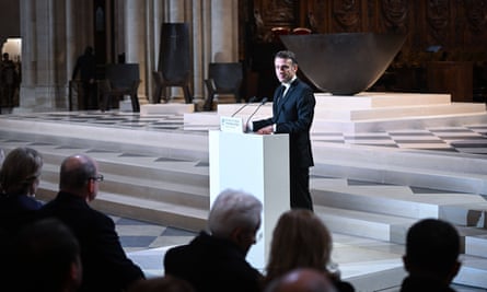 Emmanuel Macron becomes the first French head of state to give a speech inside the cathedral