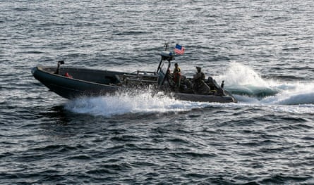 A small US military vessel at sea.