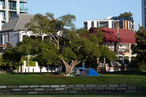 A tent housing a rough sleeper in Brisbane