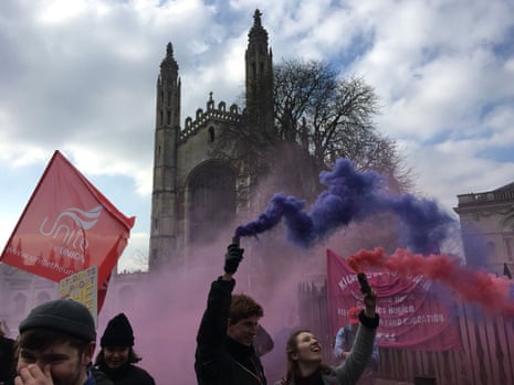 University of Cambridge student rally in support of striking staff outside Old Schools and Kings College.