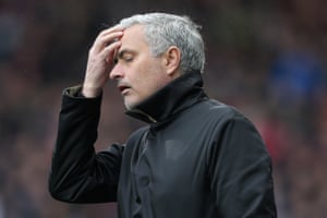 A distraught Jose Mourinho after Manchester United loose 2-1 to Huddersfield Town at the John Smith’s Stadium.