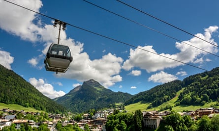 A cable car over Morzine in high summer.