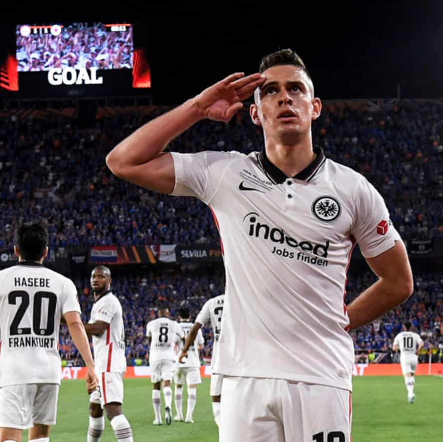 Eintracht Frankfurt v Rangers: Europa League final, extra time – live! | Europa League 9 Rafael Santos Borre of Eintracht Frankfurt celebrates after scoring their sides first goal