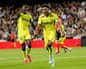 Villarreal's Alex Freeman celebrates with a teammate, shouting with clenched fists after scoring