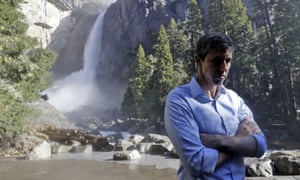 Beto O’Rourke listens to environmental advocates on 29 April 2019, in Yosemite national park, California.