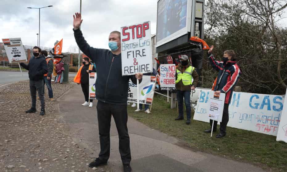 Striking British Gas workers in Sidcup, Kent, in March 2021