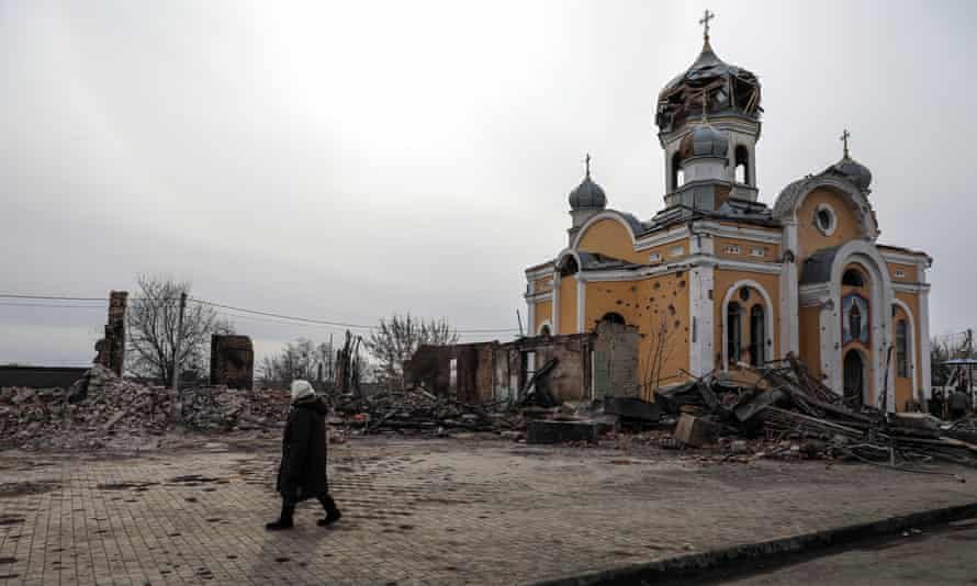 A church in the Ukrainian city of Malyn is partially destroyed after being bombed by Russian aircraft