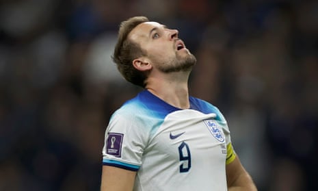 Harry Kane looks to the sky seconds before the end of England’s World Cup quarter-final against France.
