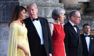 Melania Trump, US President Donald J. Trump, British Prime Minister Theresa May and her husband Philip during a welcoming ceremony at the Blenheim Palace in Blenheim, Oxfordshire