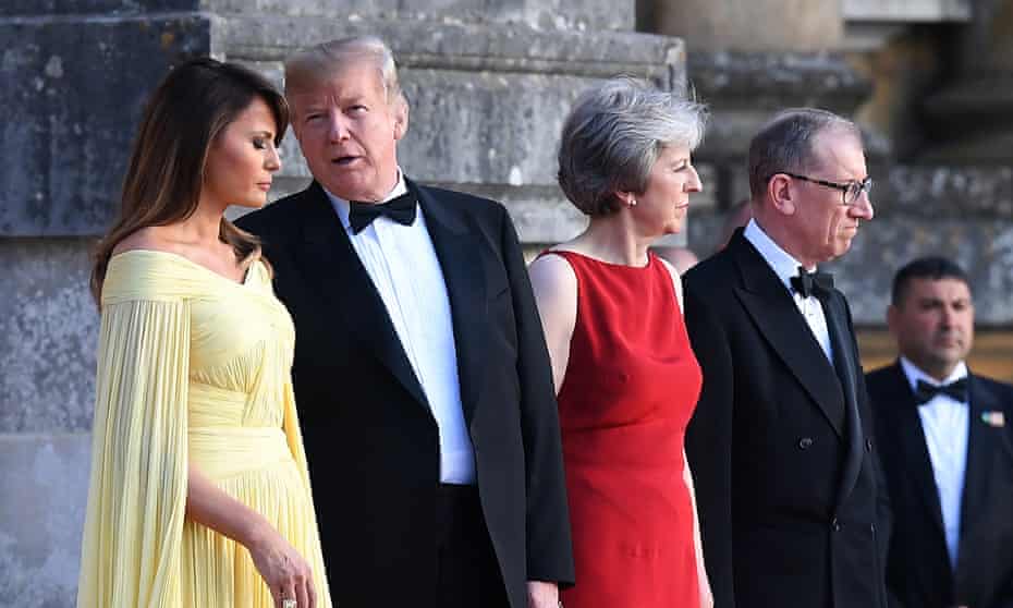 Melania Trump, US President Donald J. Trump, British Prime Minister Theresa May and her husband Philip during a welcoming ceremony at the Blenheim Palace in Blenheim, Oxfordshire