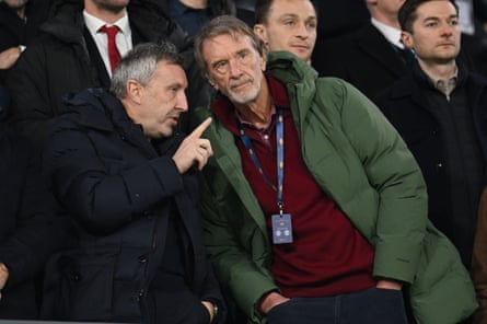 Jason Wilcox (left), Manchester United’s director of football, confers with Sir Jim Ratcliffe
