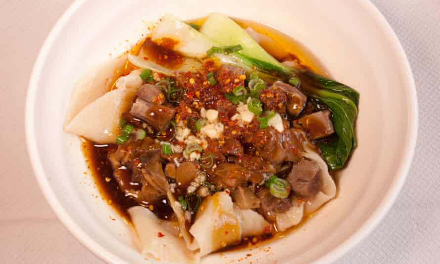Noodles in red chili oil with lamb