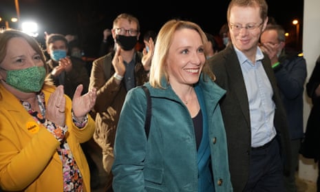 Helen Morgan arrives at the North Shropshire election count, 17 December, 2021.