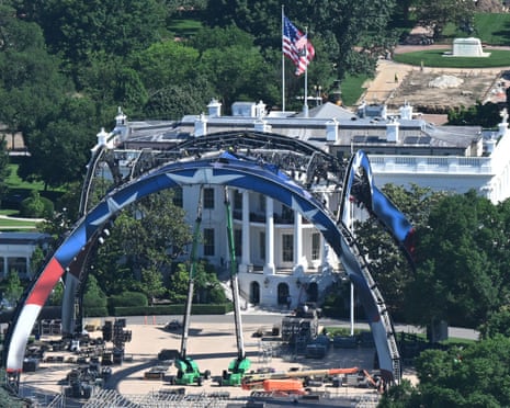 Construction continues for the upcoming UFC fight that US President Donald Trump will host as part of the 250th anniversary of the US on the South Lawn of the White House in Washington, DC, on May 29, 2026. (Photo by Anne Lebreton / AFP via Getty Images)