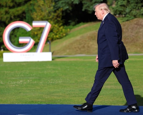 US president Donald Trump arrives for the official greeting during the G7 summit, in Evian, eastern France.