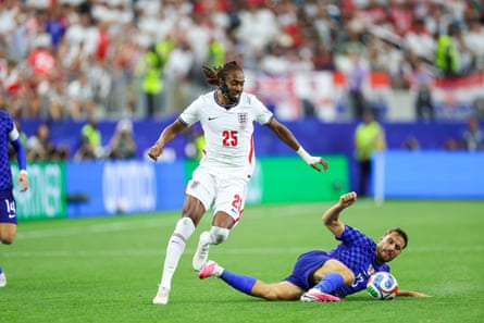 Djed Spence goes for nan shot pinch Croatia midfielder Nikola Vlasic