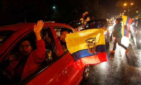 Ecuadorians celebrate on the street