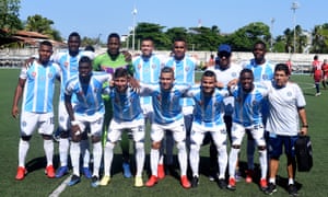 Real San Andrés players pose for an official team photo before the game against Fortaleza.