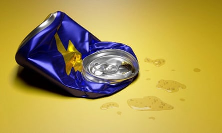 Illustration of an energy drink can with a lightning bolt on front , flattened on the floor, against a gold background
