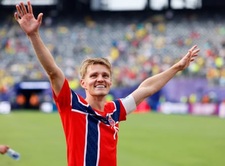 Martin Ødegaard celebrates Norway’s World Cup win against Brazil
