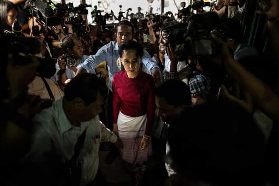 Aung San Suu Kyi arrives at a polling station during Myanmar’s first free and fair election on 8 November 2015