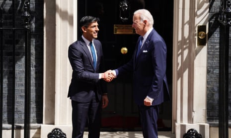 Rishi Sunak welcomes US president Joe Biden outside 10 Downing Street.